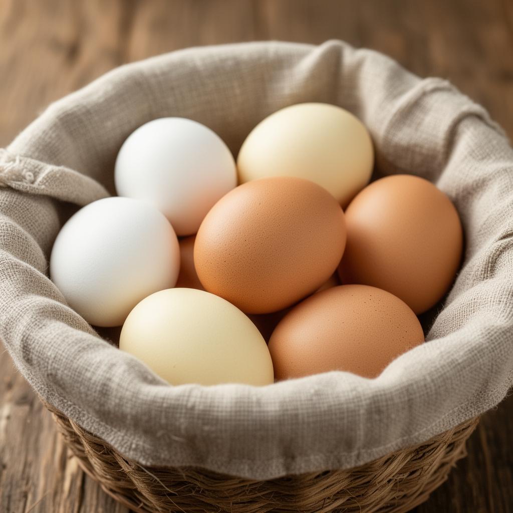 Huevos mixtos de Finca Santa Marta en cesta de tela